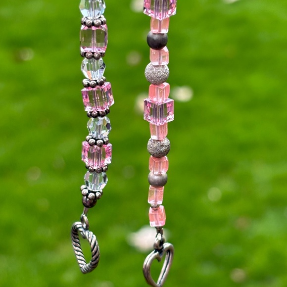2 Handmade Pink & Clear Crystal w/ Silver Accents Bracelets - Picture 5 of 15
